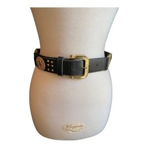Women's Black Leather & Gold Hardware Fashion Statement Hip Waist Belt